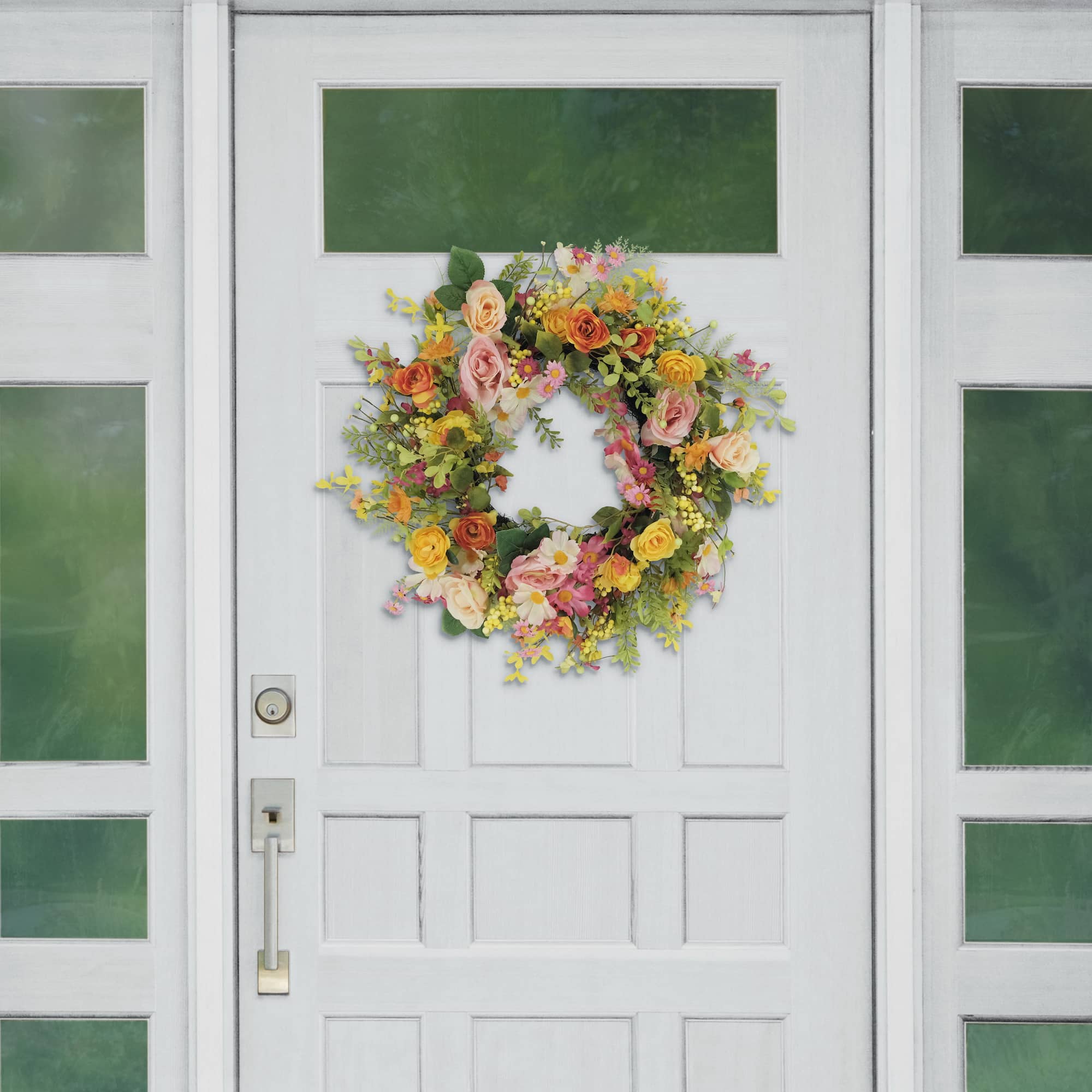 6 Pack: 24" Rose, Dogwood & Daisy Floral Spring Wreath